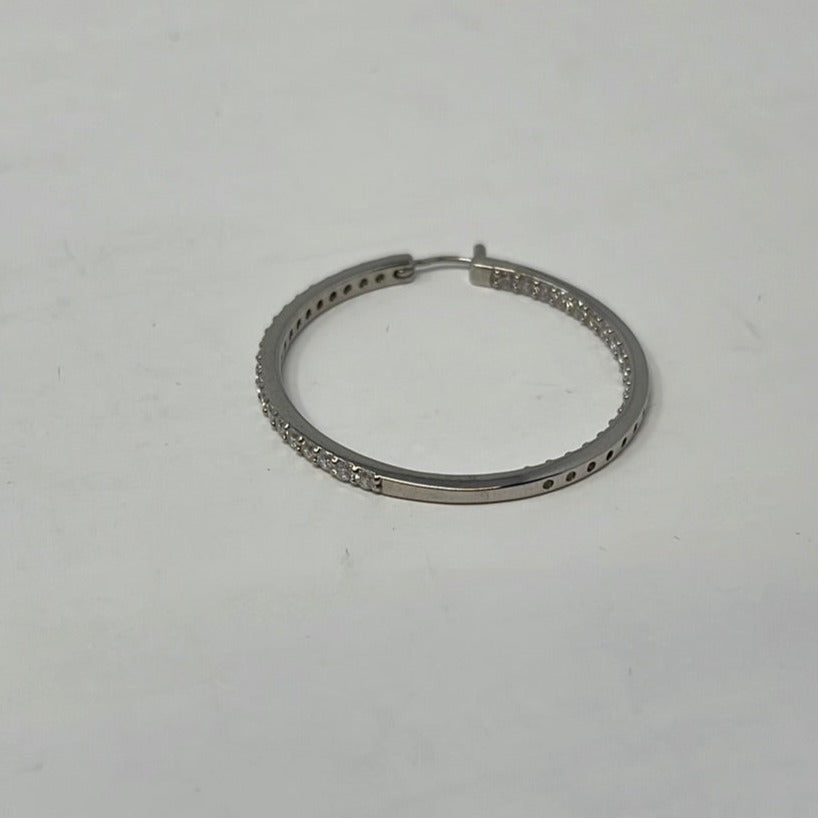 Platinum Plated Sterling Silver Swarovski Zirconia Round-Cut Hoop Earrings, 1.5" Diameter