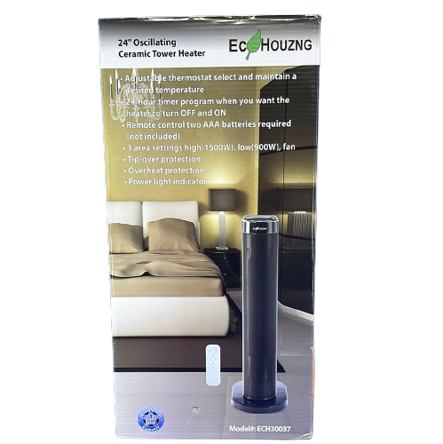 Ecohouzng Oscillating Ceramic Tower Heater with Remote (ECH3019) Black 24 In.
