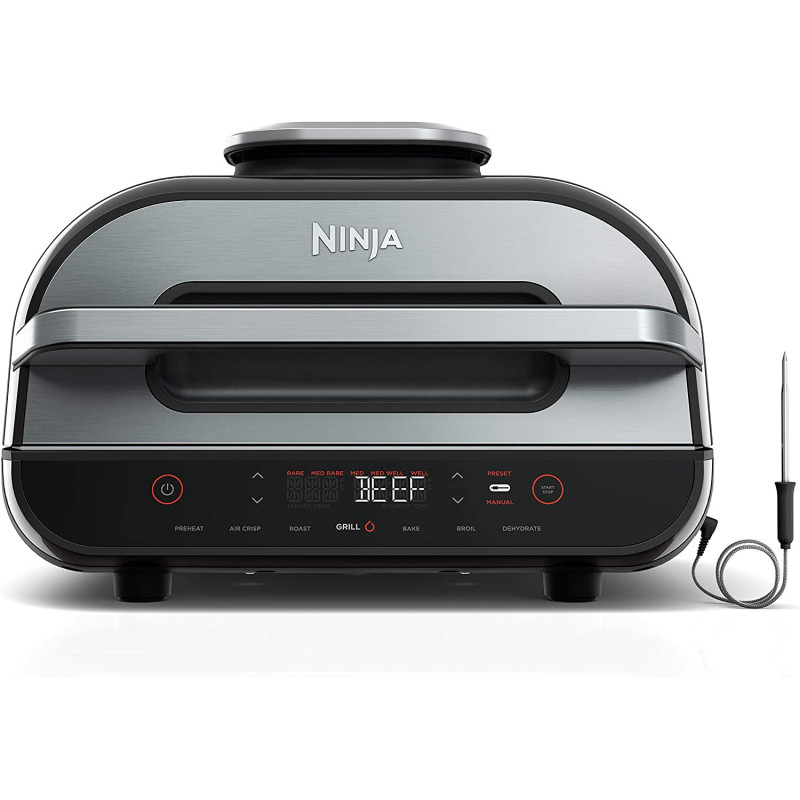 Ninja FG551 Foodi Smart XL 6-in-1 Indoor Grill with Air Fry, Roast, Bake, Broil & Dehydrate, Smart Thermometer 