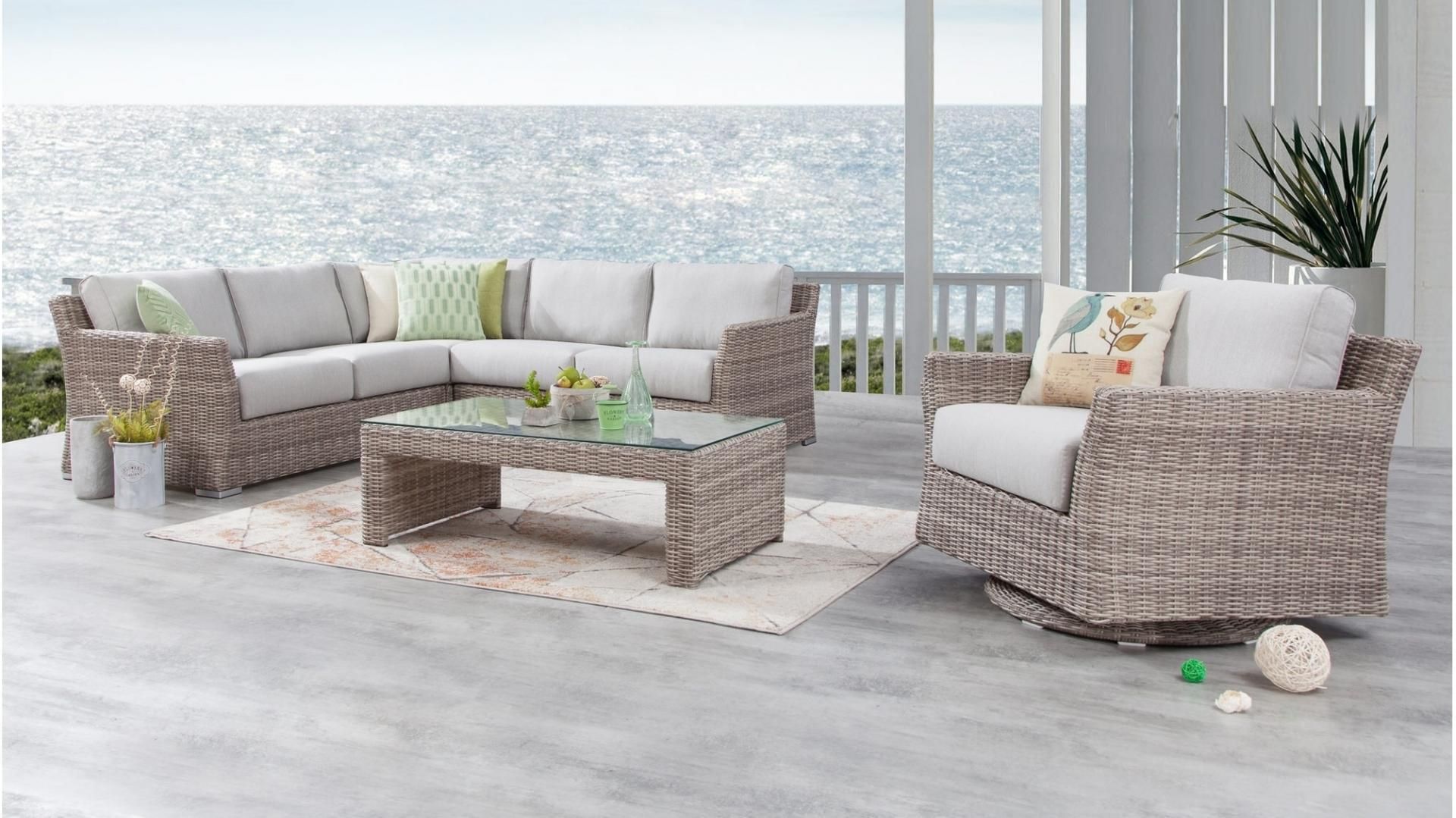 OZZIE 4PC Sectional Conversation Set With Swivel Chair