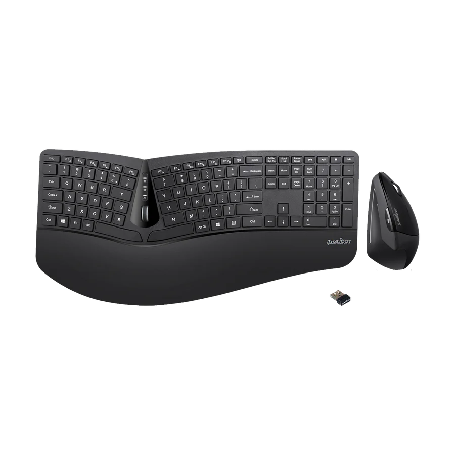 Perixx Periduo-605 Wireless 2-in-1 Combo with Ergonomic Full-sized Keyboard and Vertical Mouse 