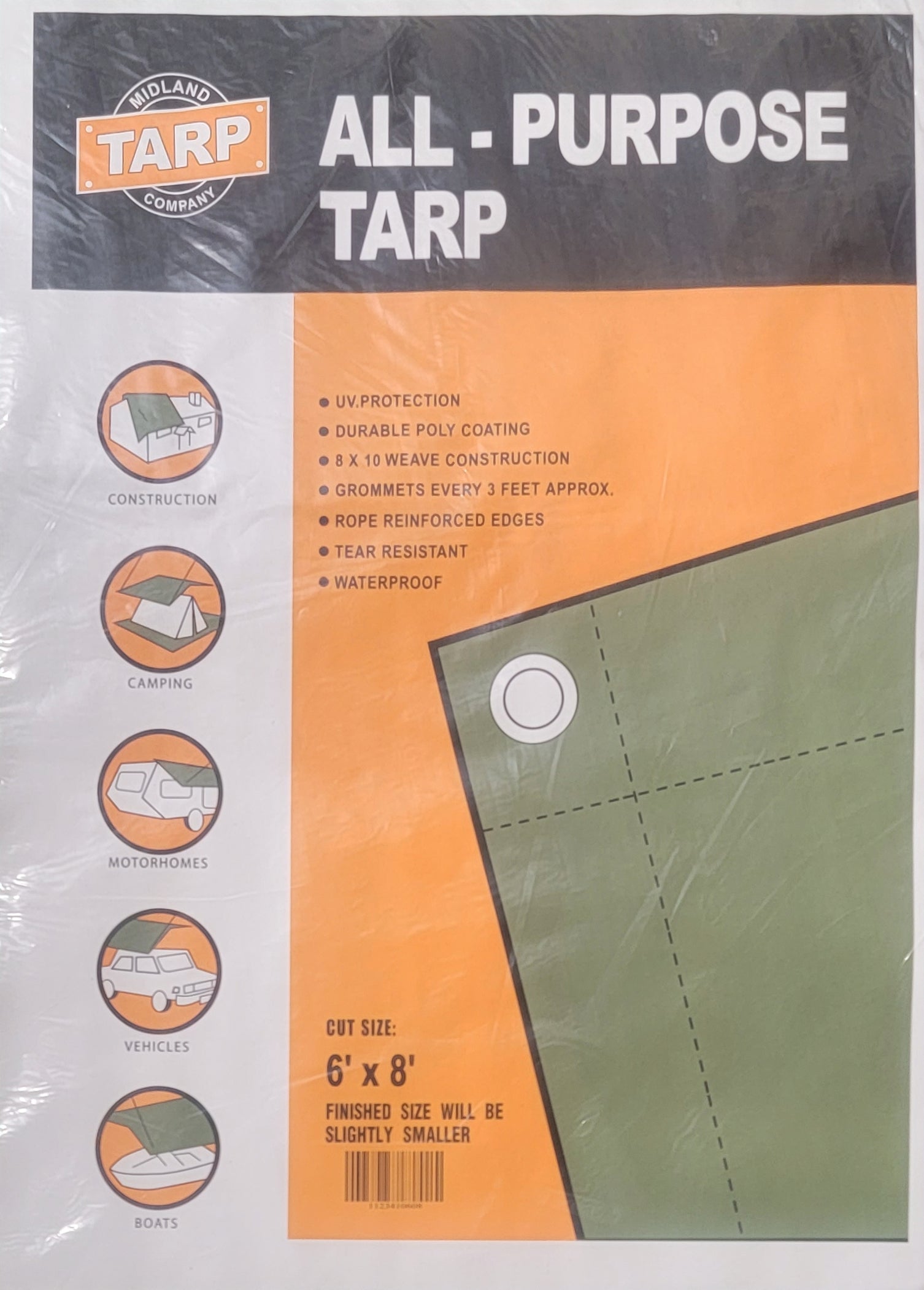 Midland Tarps - All Purpose Green Tarp - 6' x 8'