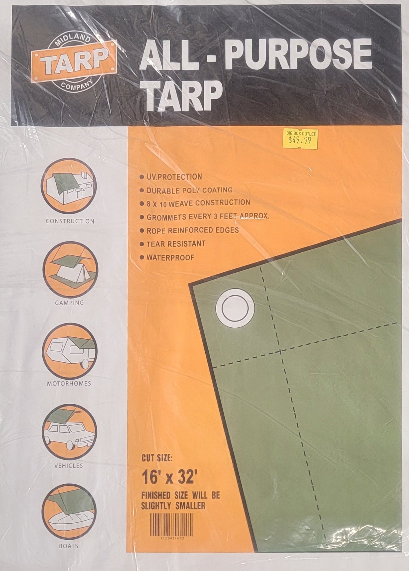 Midland Tarps - All Purpose Green Tarp - 16' x 32'