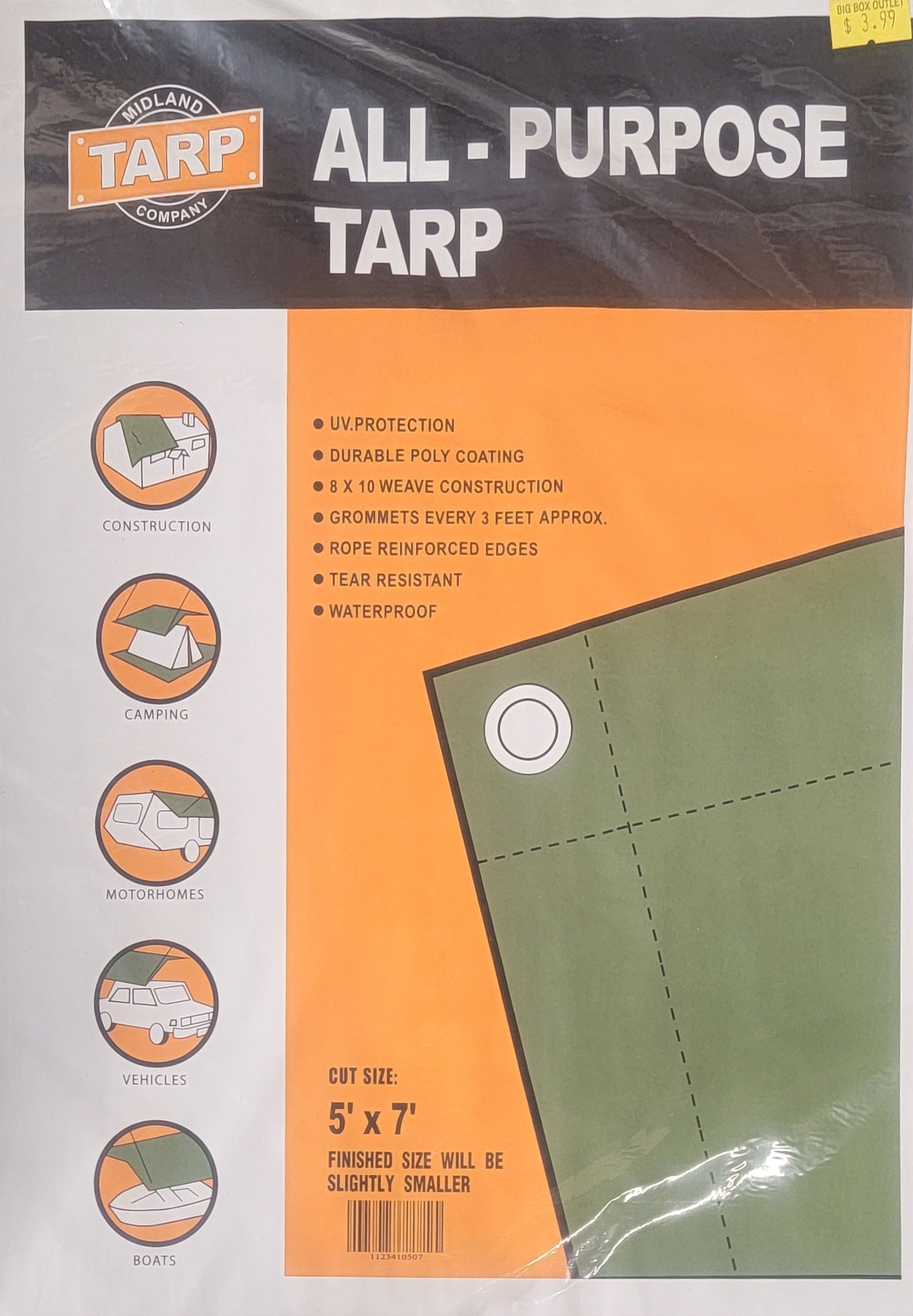 Midland Tarps - All Purpose Green Tarp - 5' x 7'