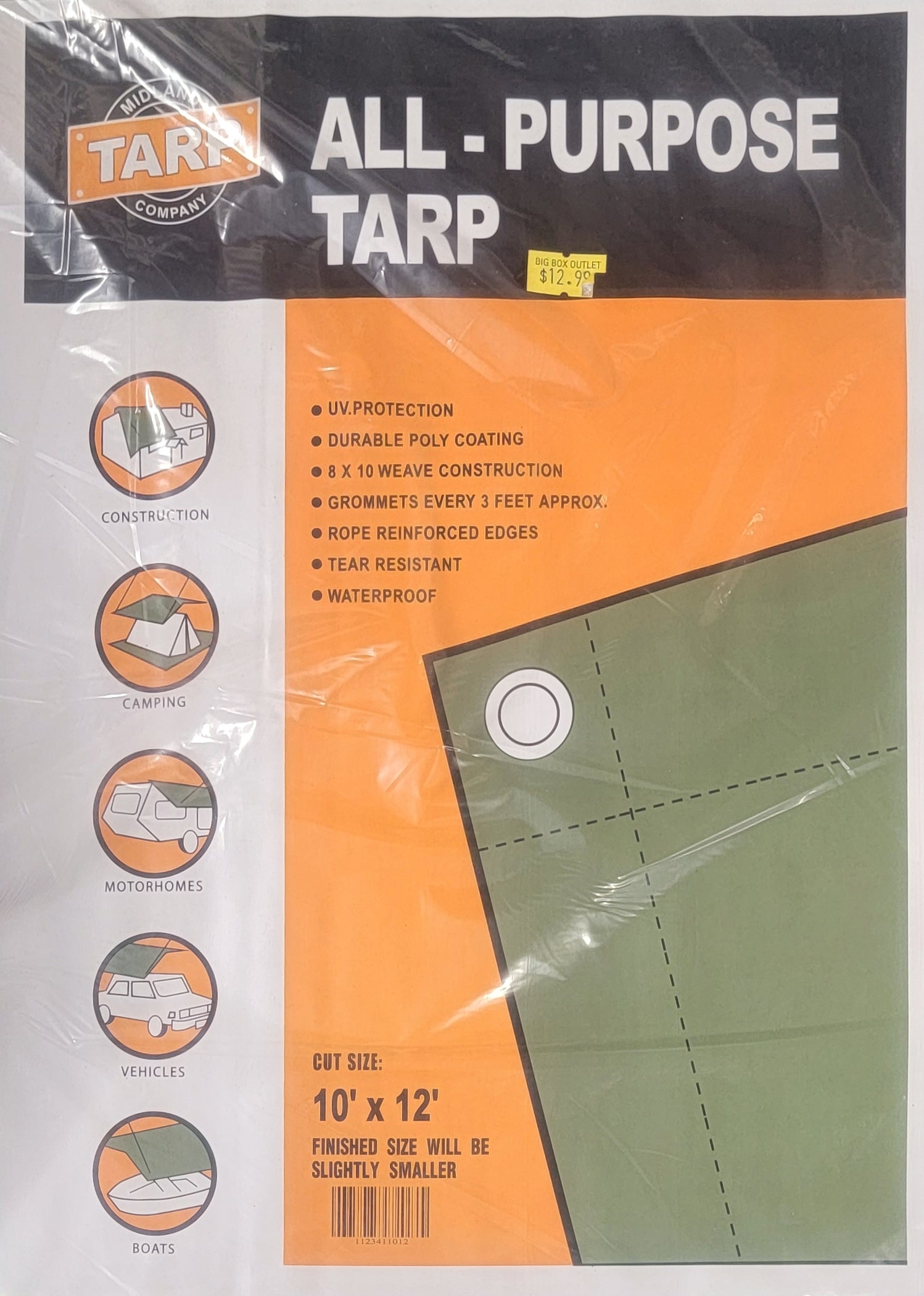 Midland Tarps - All Purpose Green Tarp - 10' x 12'