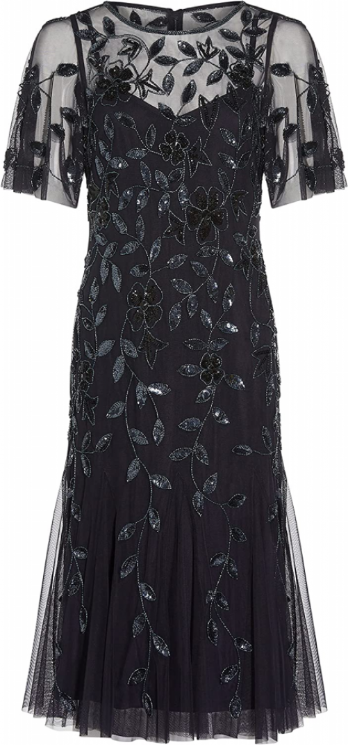 ADRIANNA PAPELL Floral Beaded Godet Gown - Twilight (Size 14)