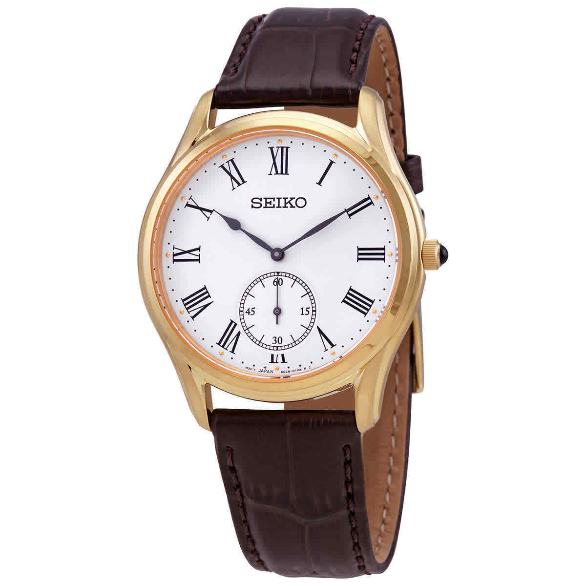 SEIKO Analog Quartz White Dial Brown Leather Watch (SRK050P1)