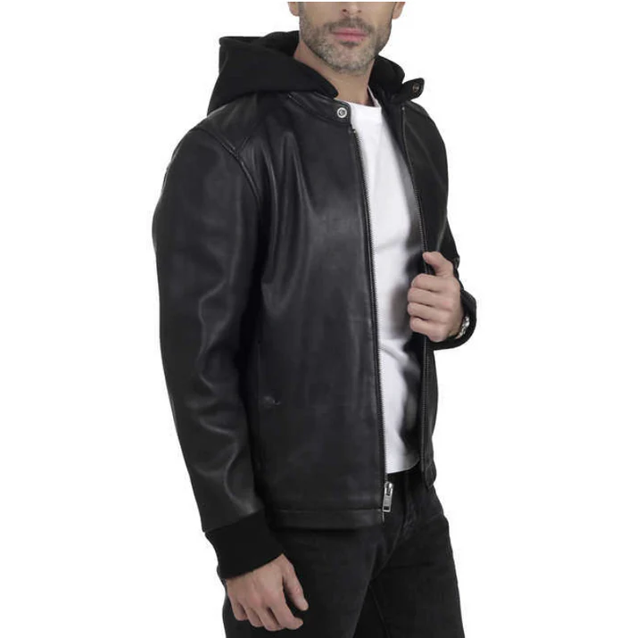 FRYE Men’s Hooded Leather Jacket - Black (Size S)