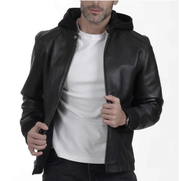 FRYE Men’s Hooded Leather Jacket - Black 