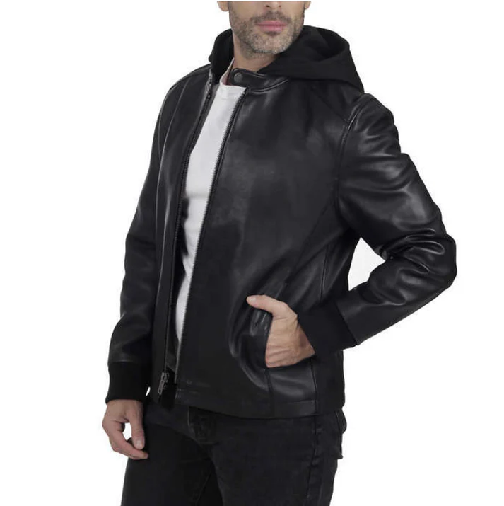 FRYE Men’s Hooded Leather Jacket - Black (Size M)