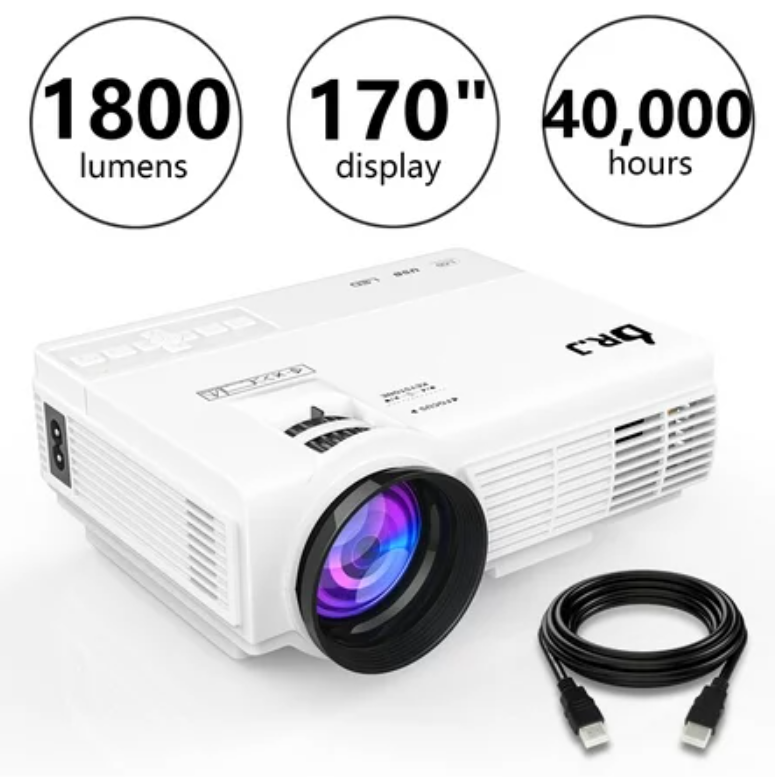 DR.J (Upgraded) 1800Lumens 4Inch Mini Projector with 170 Inch Display