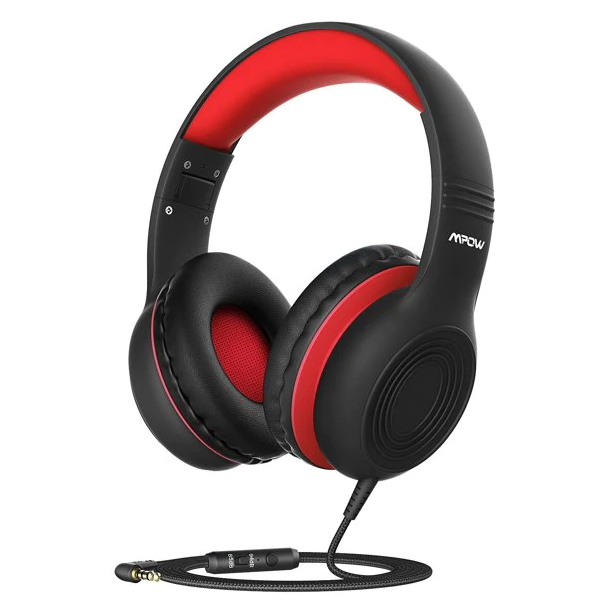 MPOW CH6S Kids Headphones with Microphone Over Ear - Black/Red