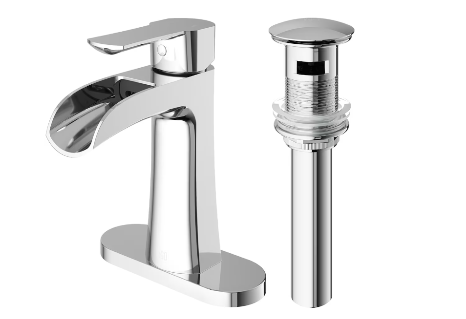 VIGO Paloma Single Hole Bathroom Chrome Faucet with Deck Plate and Pop-up Drain