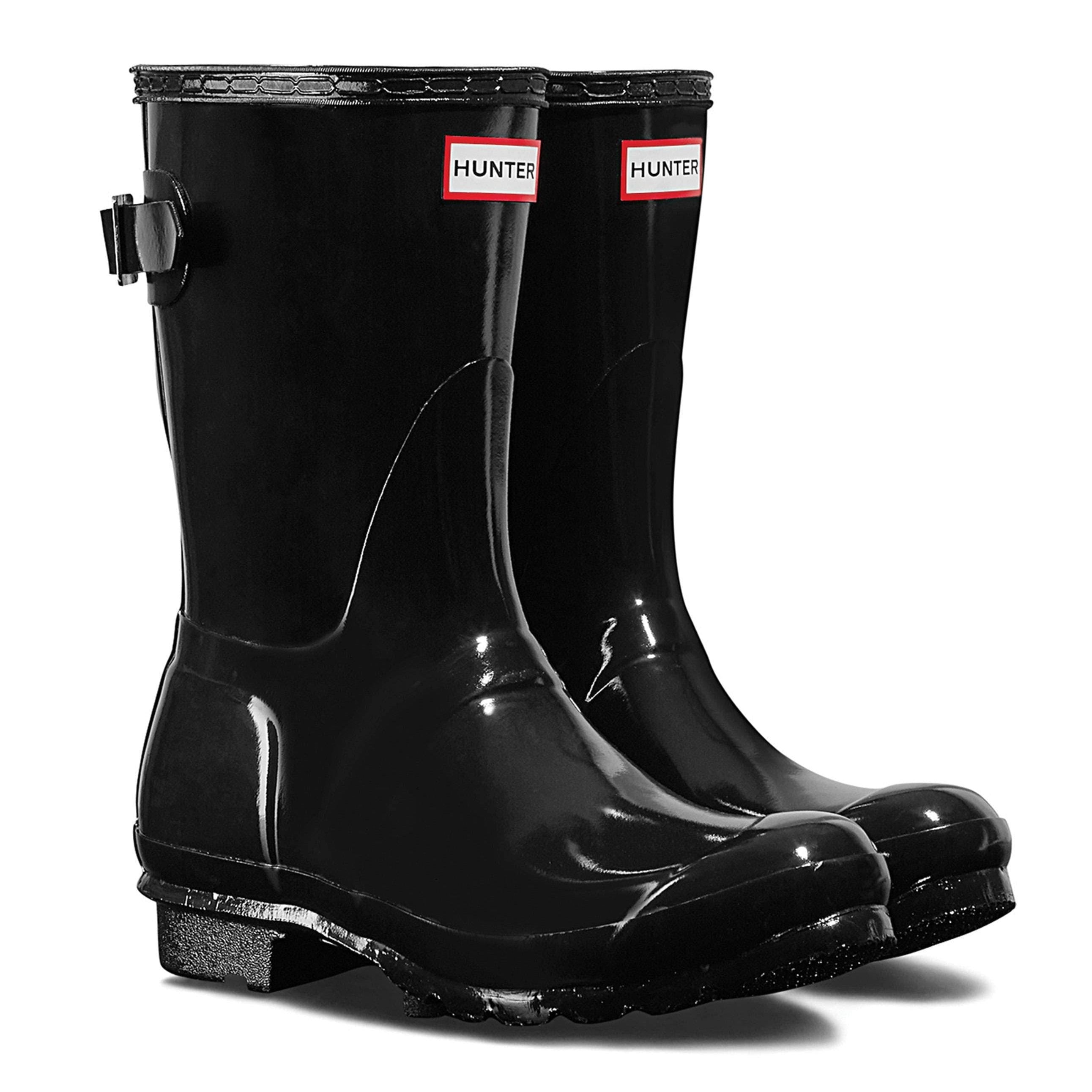 HUNTER Adjustable Back Short Gloss Rain Boots - Black (US 8)