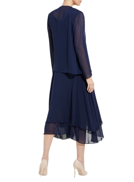 SLNY Embellished Dress and Jacket Set - Deep Navy (Size 10P)